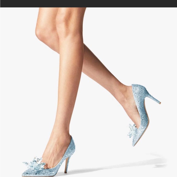 Light Blue Sparkling 4 Inch Heels Pointed Toe Pumps with Gems - Picture 3 of 3